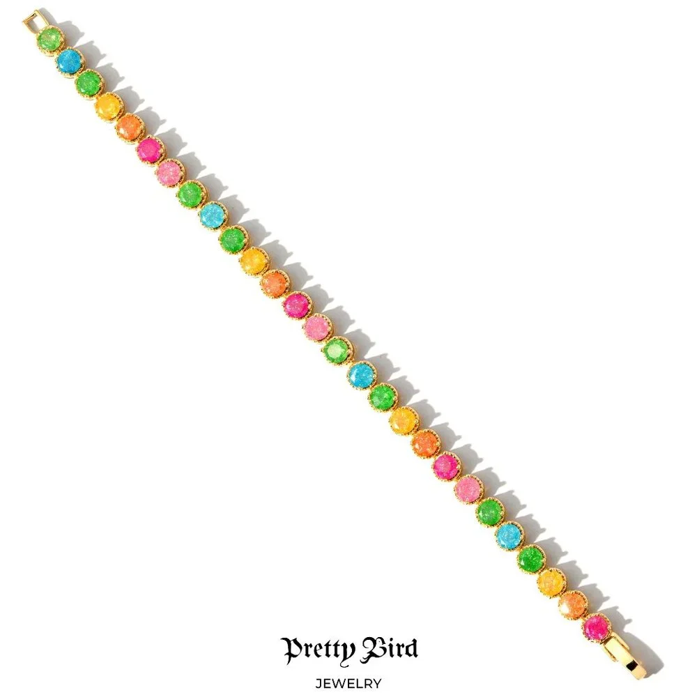 18K Yellow Gold Plated Candy Galaxy Tennis Bracelet - Picture 2 of 2